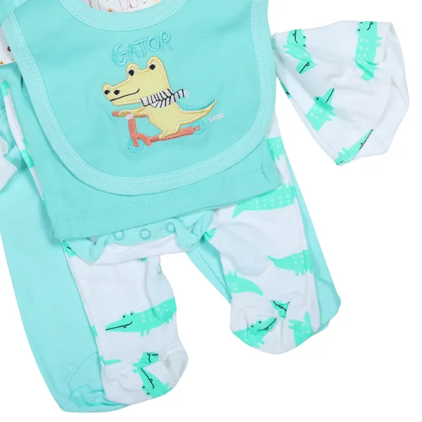 Blue_Sleep_suit_Lily_&_Jack_5-Piece_Set,_Turquoise_Animal_Print_Bodysuit_And_Bib,_With_Bag_Set
