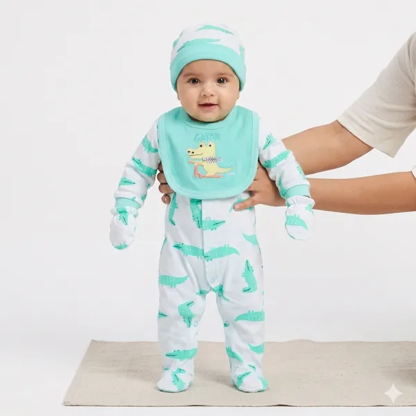 Blue_Sleep_suit_Lily_&_Jack_5-Piece_Set,_Turquoise_Animal_Print_Bodysuit_And_Bib,_With_Bag_Set