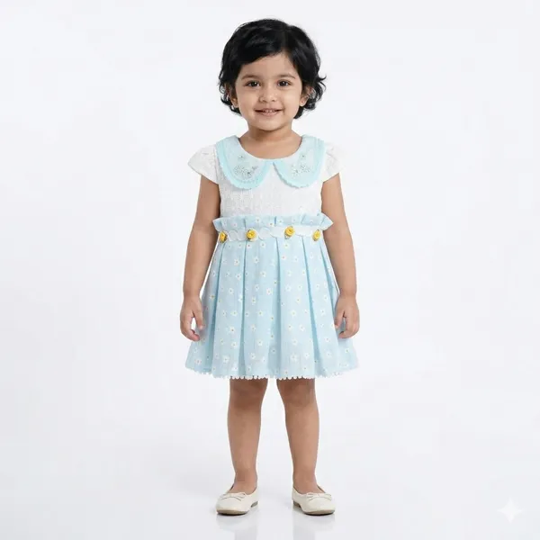 Sky_Blue_Party_Dress_With_Ruffled_Bodice,_Houndstooth_Skirt,_Lace_Trim_And_Tulle_Layer,_Set
