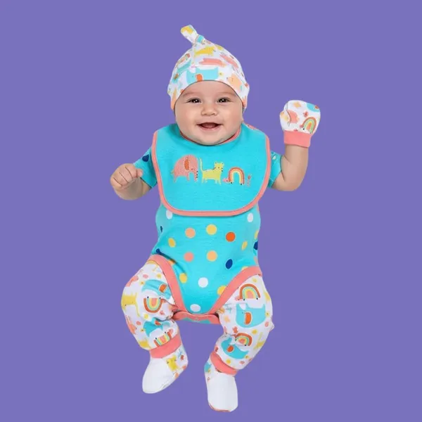 Black_Tosilite_Lily_&_Jack_5-Piece_Set,_Turquoise_Animal_Print_Bodysuit_And_Bib,_With_Bag_Set