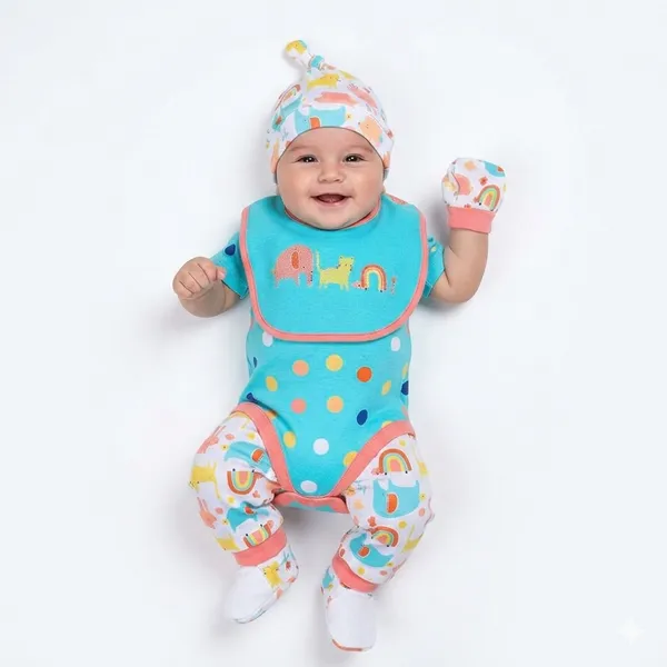 Black_Tosilite_Lily_&_Jack_5-Piece_Set,_Turquoise_Animal_Print_Bodysuit_And_Bib,_With_Bag_Set