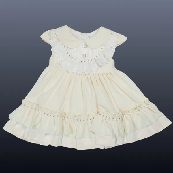 Cream_Floral_Print_Layered_Dress,_Ruffled_Design_With_Pom_Pom_Trim_And_Floral_Bow