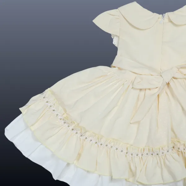 Cream_Floral_Print_Layered_Dress,_Ruffled_Design_With_Pom_Pom_Trim_And_Floral_Bow