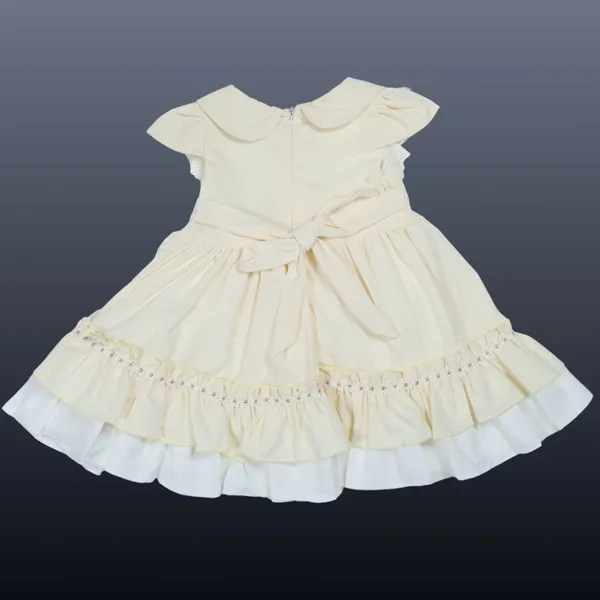 Cream_Floral_Print_Layered_Dress,_Ruffled_Design_With_Pom_Pom_Trim_And_Floral_Bow