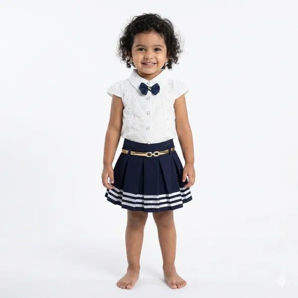 Sky_Blue_Tosilite_Nautical_Style_Dress_Set,_Lace_Blouse_With_Pleated_Skirt,_Gold_Belt