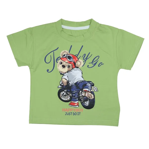 Green_Cartoon_T-Shirt_And_Denim_Shorts_Set,_Cotton_Casual_Wear