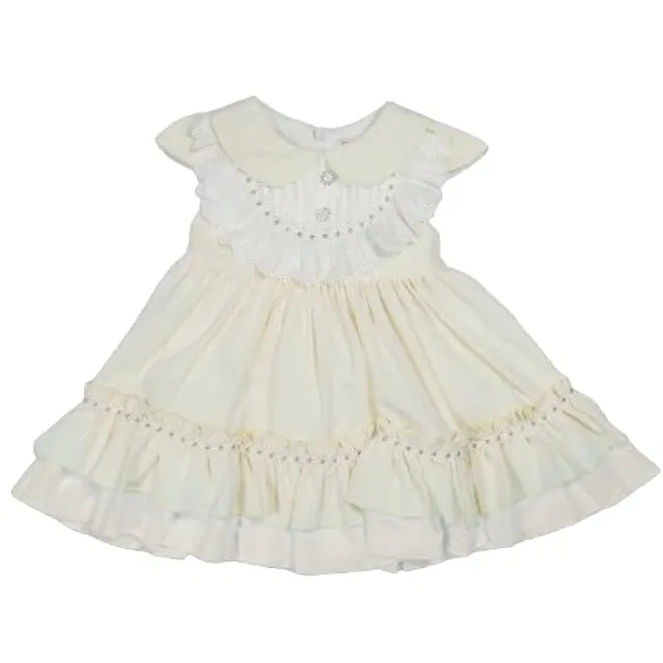 Cream_Floral_Print_Layered_Dress,_Ruffled_Design_With_Pom_Pom_Trim_And_Floral_Bow