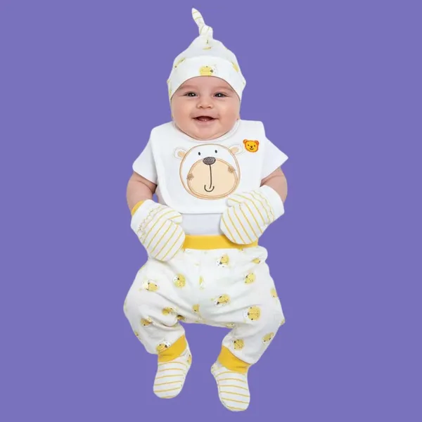 Multicolour_Tosilite_Sleepsuit_With_Bear_Applique,_Cotton,_Yellow_Stripes