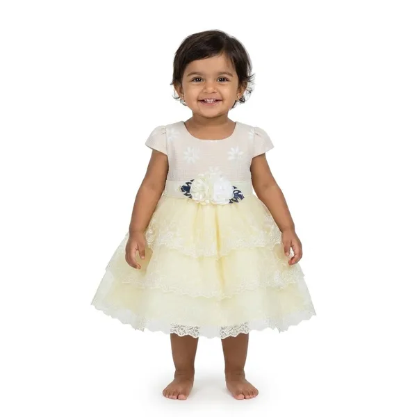 Yellow_Tosilite_Floral_Lace_Party_Dress,_Short_Sleeve_With_Bow_Sash_And_Tie_Skirt_Set