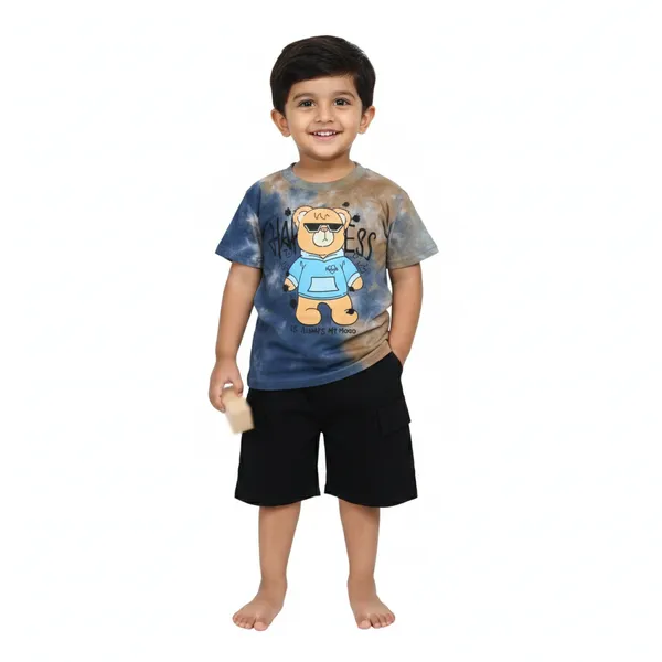 Navy_Blue_And_Brown_Tie_Dye_Bear_T-Shirt_And_Shorts_Set,_Casual_Wear