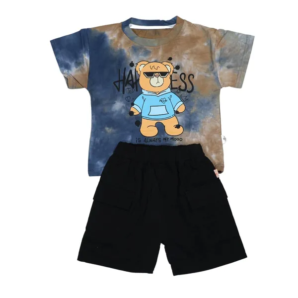 Navy_Blue_And_Brown_Tie_Dye_Bear_T-Shirt_And_Shorts_Set,_Casual_Wear