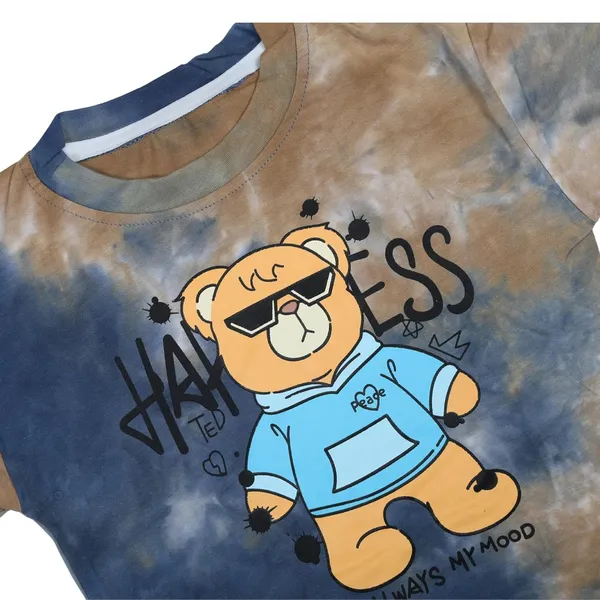 Navy_Blue_And_Brown_Tie_Dye_Bear_T-Shirt_And_Shorts_Set,_Casual_Wear
