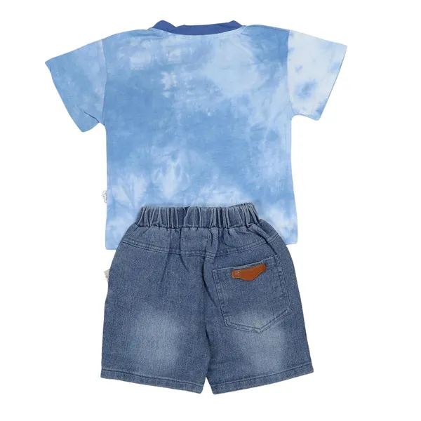 Blue_Tie-Dye_T-Shirt_And_Denim_Shorts_Set,_Blue,_Summer_Casual_Wear