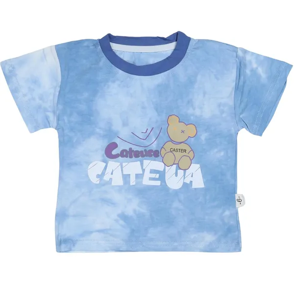 Blue_Tie-Dye_T-Shirt_And_Denim_Shorts_Set,_Blue,_Summer_Casual_Wear