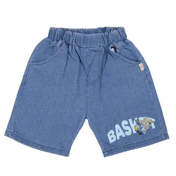 Red_Basketball_Bear_Print_T-Shirt_And_Shorts_Set,_Raglan_Top_With_Denim_Shorts,_Sports_Casual_Wear