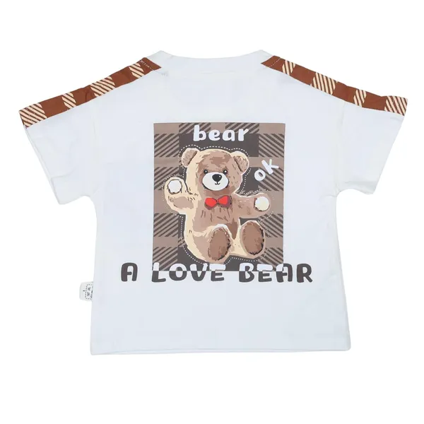 Black_&_White_Bear_Design_Denim_Shorts_And_T-Shirt_Set,_Casual_Wear_With_Pocket_Detail