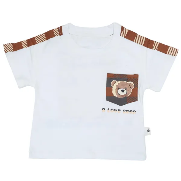 Black_&_White_Bear_Design_Denim_Shorts_And_T-Shirt_Set,_Casual_Wear_With_Pocket_Detail