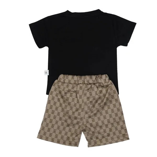 Black_Designer_T-Shirt_And_Shorts_Set,_And_Beige_Monogram_Print,_2-Piece_Outfit