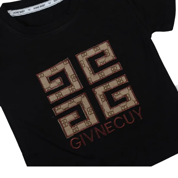 Black_Designer_T-Shirt_And_Shorts_Set,_And_Beige_Monogram_Print,_2-Piece_Outfit