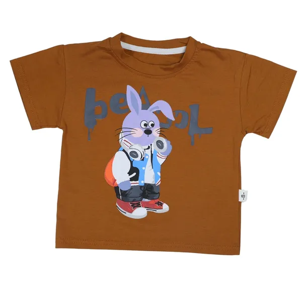 Brown_Bunny_Print_T-Shirt_And_Denim_Shorts_Set,_Casual_Wear