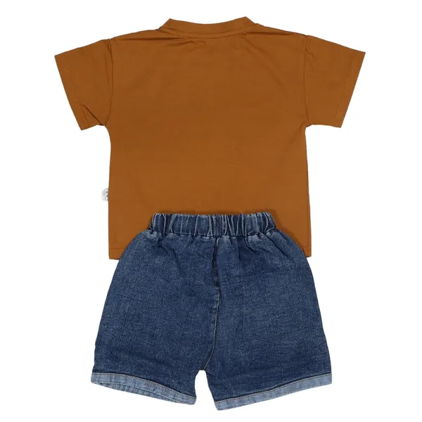 Brown_Bunny_Print_T-Shirt_And_Denim_Shorts_Set,_Casual_Wear