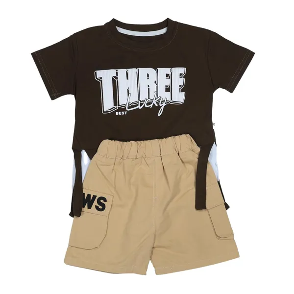 Black_Two-Piece_Outfit_Set,_T-Shirt_With_Three_Print_And_Khaki_Cargo_Shorts