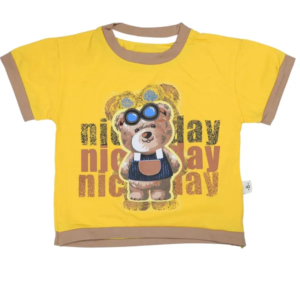 Yellow_Bear_Print_T-Shirt_And_Denim_Shorts_Set,_Casual_Summer_Outfit