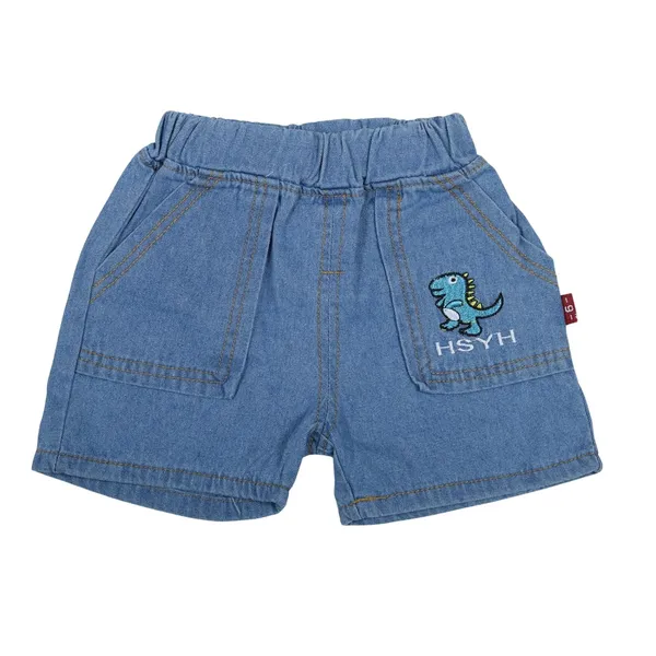 Multicolour_Dinosaur_2-Piece_Set,_Striped_Polo_T-Shirt_With_Denim_Shorts