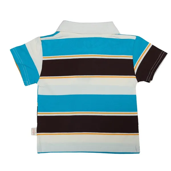 Multicolour_Dinosaur_2-Piece_Set,_Striped_Polo_T-Shirt_With_Denim_Shorts