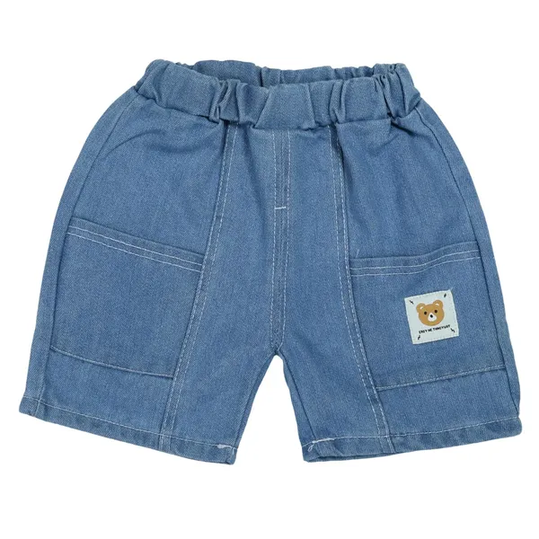 Multicolour_Striped_T-Shirt_And_Denim_Shorts_Set,_And_Stripes,_Collar,_Teddy_Bear_Design