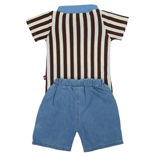 Multicolour_Striped_T-Shirt_And_Denim_Shorts_Set,_And_Stripes,_Collar,_Teddy_Bear_Design