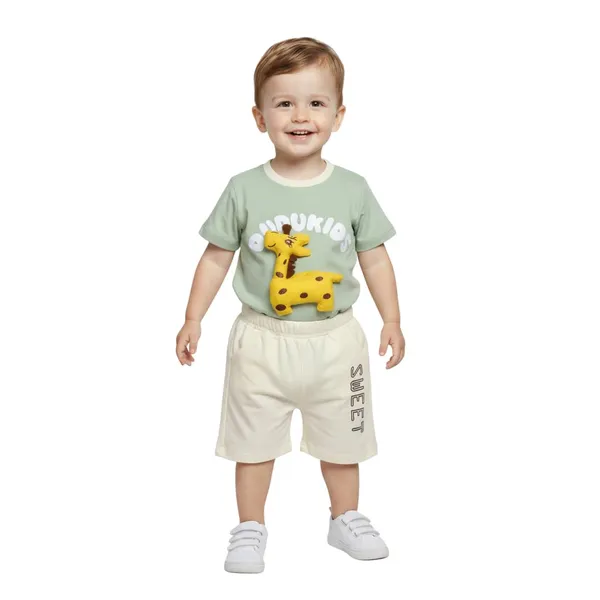 Green_2-Piece_Outfit_Set,_Sage_T-Shirt_With_Giraffe_Print_And_Shorts,_Casual_Summer_Wear