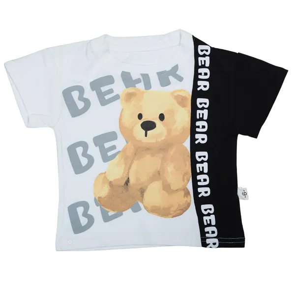 Gray_Bear_Print_T-Shirt_And_Denim_Shorts_Set,_Letter_Print_Design