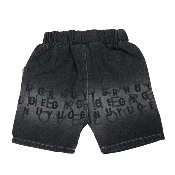 Gray_Bear_Print_T-Shirt_And_Denim_Shorts_Set,_Letter_Print_Design