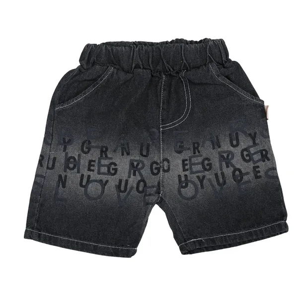 Gray_Bear_Print_T-Shirt_And_Denim_Shorts_Set,_Letter_Print_Design