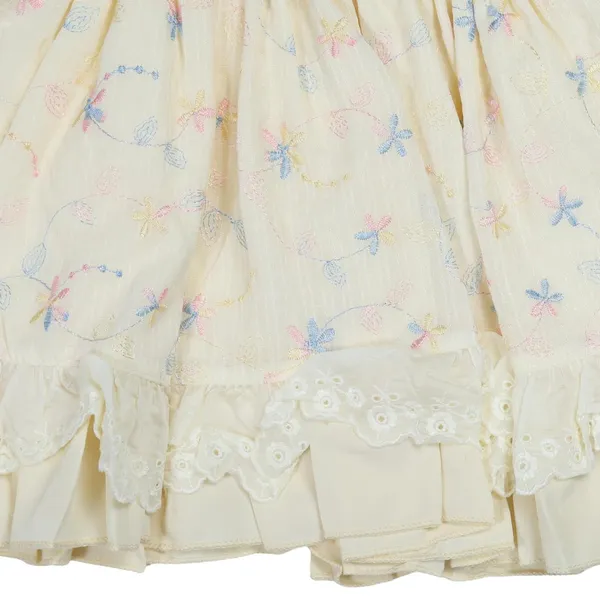 Cream_Tosilite_Lace_Blouse_And_Pleated_Skirt_Set_With_Bow_Detail,_Gold_Belt_Set