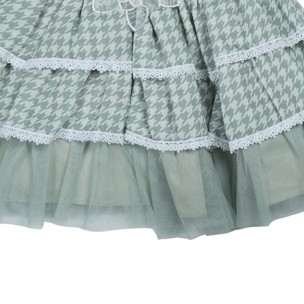 Green_Party_Dress_With_Ruffled_Bodice,_Houndstooth_Skirt,_Lace_Trim_And_Tulle_Layer,_And_Sage_Set
