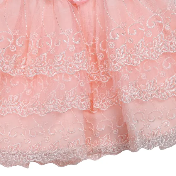 Peach_Party_Dress_With_Ruffled_Bodice,_Houndstooth_Skirt,_Lace_Trim_And_Tulle_Layer,_Set