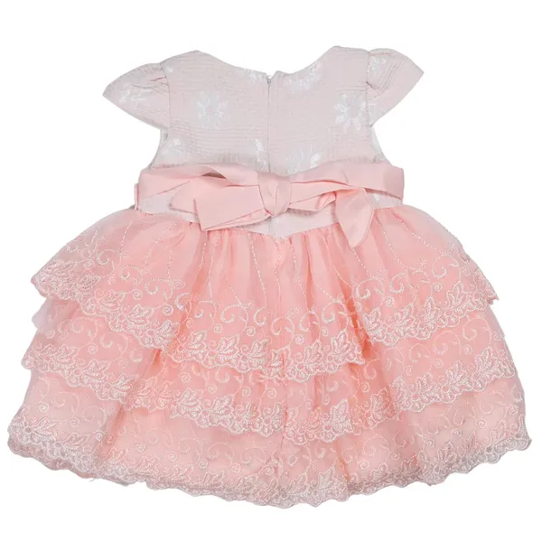 Peach_Party_Dress_With_Ruffled_Bodice,_Houndstooth_Skirt,_Lace_Trim_And_Tulle_Layer,_Set