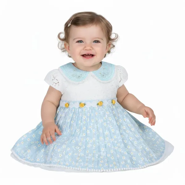 Sky_Blue_Party_Dress_With_Ruffled_Bodice,_Houndstooth_Skirt,_Lace_Trim_And_Tulle_Layer,_Set