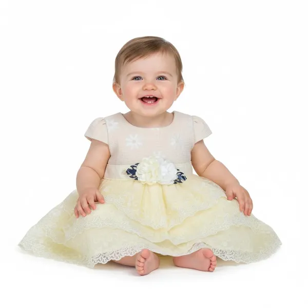 Yellow_Tosilite_Floral_Lace_Party_Dress,_Short_Sleeve_With_Bow_Sash_And_Tie_Skirt_Set