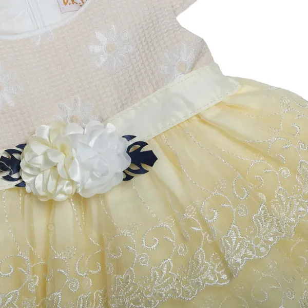 Yellow_Tosilite_Floral_Lace_Party_Dress,_Short_Sleeve_With_Bow_Sash_And_Tie_Skirt_Set