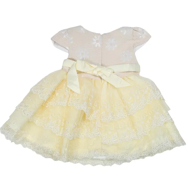 Yellow_Tosilite_Floral_Lace_Party_Dress,_Short_Sleeve_With_Bow_Sash_And_Tie_Skirt_Set