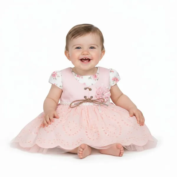 Pink_Tosilite_Pink_Eyelet_Lace_Dress_With_Floral_Trim_And_Leggings_Set,_Tulle_Laye