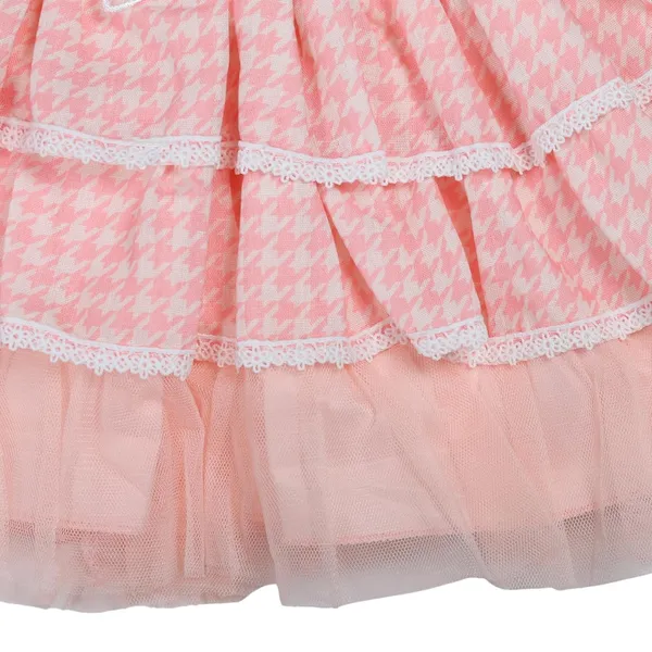 Pink_Houndstooth_Party_Dress_Set_With_Ruffle_Top_And_Tulle_Skirt,_2_Piece_Outfit_With_Matching_Leggings_Set