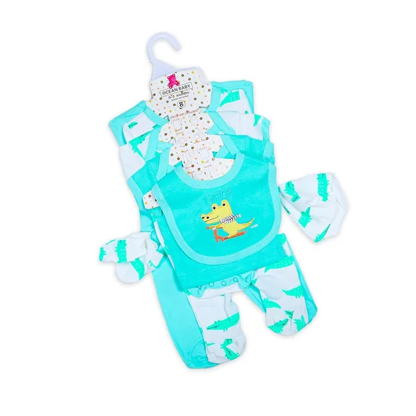 Sky_Blue_Tosilite_Ocean_Dinosaur_Print_Sleep_Suit,_Turquoise_Blue,_Cotton_Footed_Romper_With_Floral_Collar