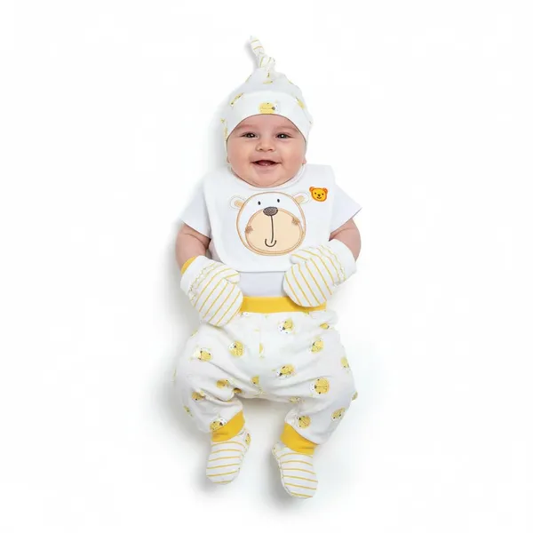 Multicolour_Tosilite_Sleepsuit_With_Bear_Applique,_Cotton,_Yellow_Stripes