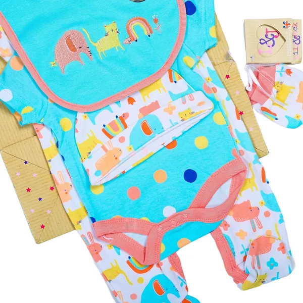 Black_Tosilite_Lily_&_Jack_5-Piece_Set,_Turquoise_Animal_Print_Bodysuit_And_Bib,_With_Bag_Set