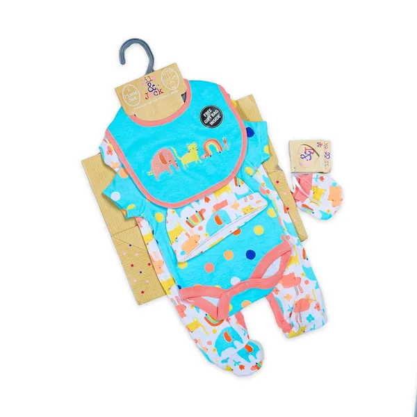Black_Tosilite_Lily_&_Jack_5-Piece_Set,_Turquoise_Animal_Print_Bodysuit_And_Bib,_With_Bag_Set