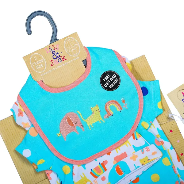 Black_Tosilite_Lily_&_Jack_5-Piece_Set,_Turquoise_Animal_Print_Bodysuit_And_Bib,_With_Bag_Set